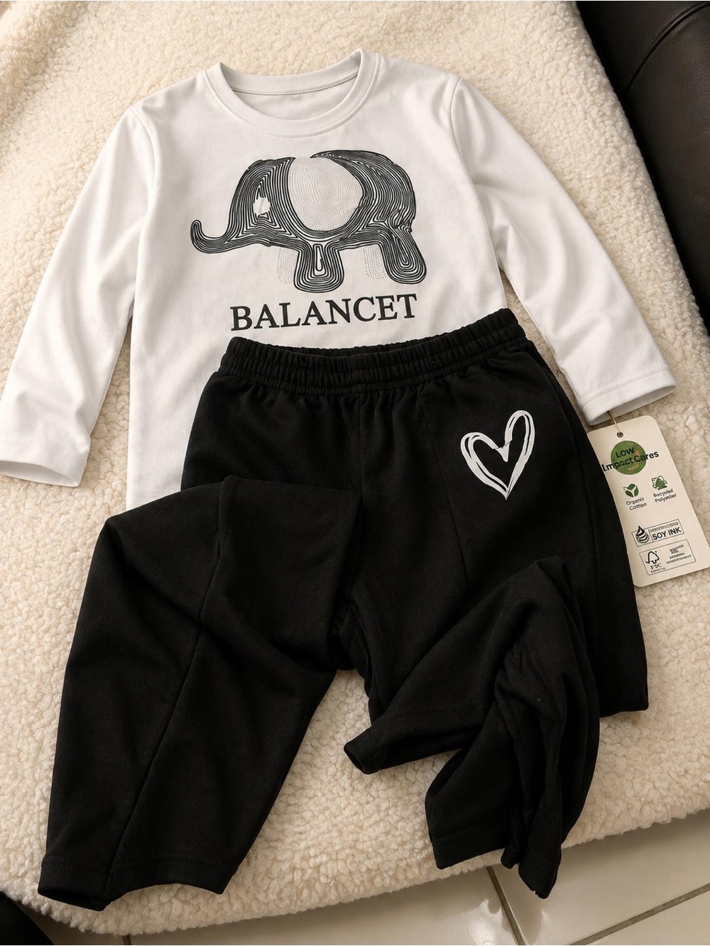 PatPat Black Sweatpants with White Heart Detail